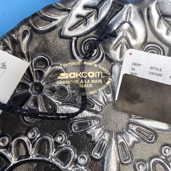 AKCAM Sugar Skull Black Silver 8”x6” Serving Dish Platter Goth Halloween Gothic - Picture 6 of 10